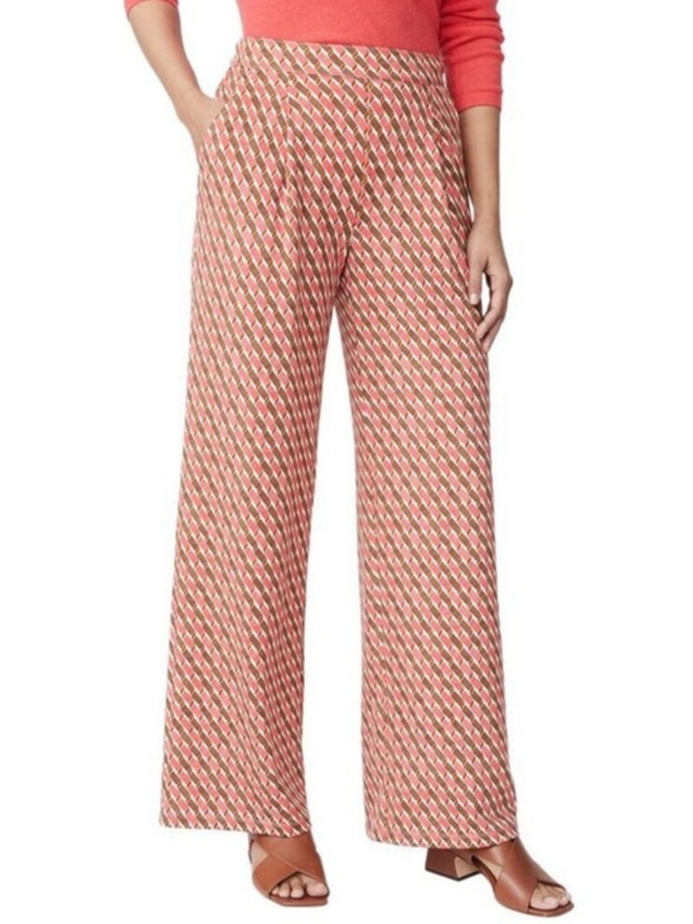NWT J. McLaughlin ‘Pasha’ wide leg pull on dressy pants coral/brown/cream M